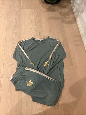 P.J. Salvage Green Pajama Set with Gold Star Accents